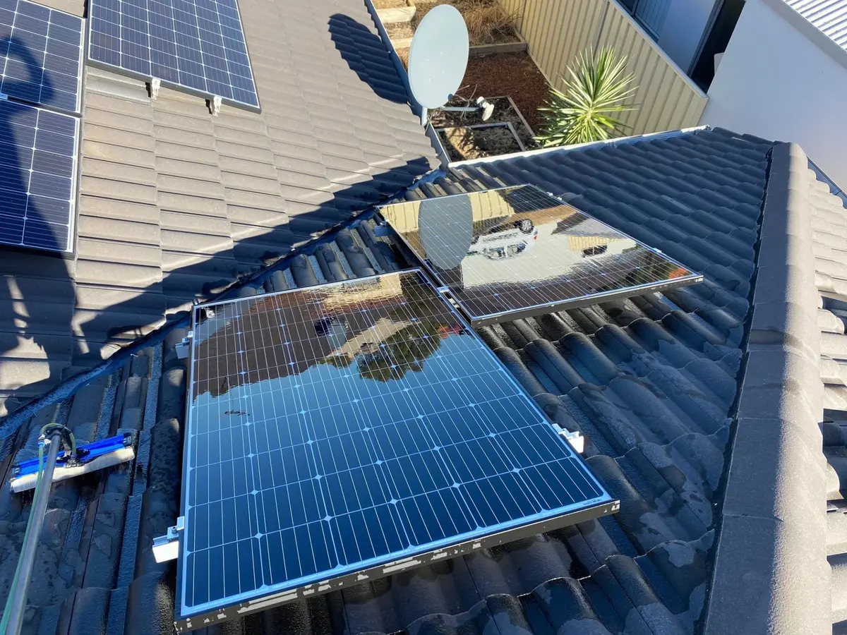 Solar panels on a roof after cleaning